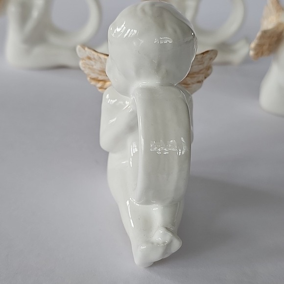 Vtg Cottagecore Cherub Angel Gold Wing Napkin Ring Holder Set 4 Shabby Chic 1923 - Picture 7 of 11